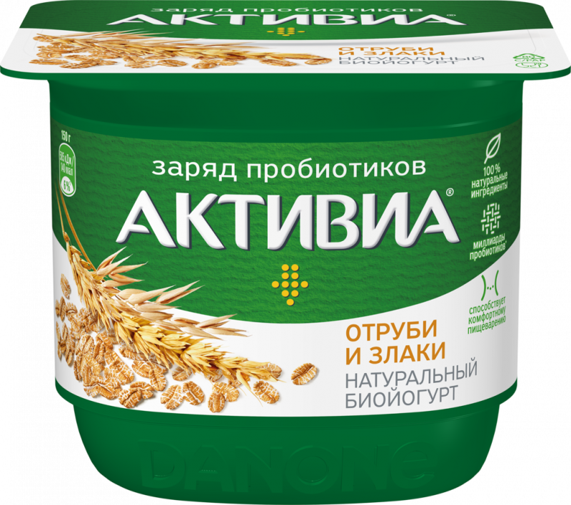 Биойогурт АКТИВИА Отруби и злаки 2,9%, без змж, 150г Биойогурт АКТИВИА Отруби и злаки 2,9%, без змж, 150г