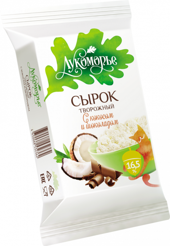 Сырок творожный ЛУКОМОРЬЕ с кокосом и шоколадом 16,5%, без змж, 100г Сырок творожный ЛУКОМОРЬЕ с кокосом и шоколадом 16,5%, без змж, 100г
