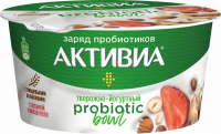 Биопродукт творожно-йогуртный АКТИВИА Клубника, микс орехов 3,5%, без змж, 135г