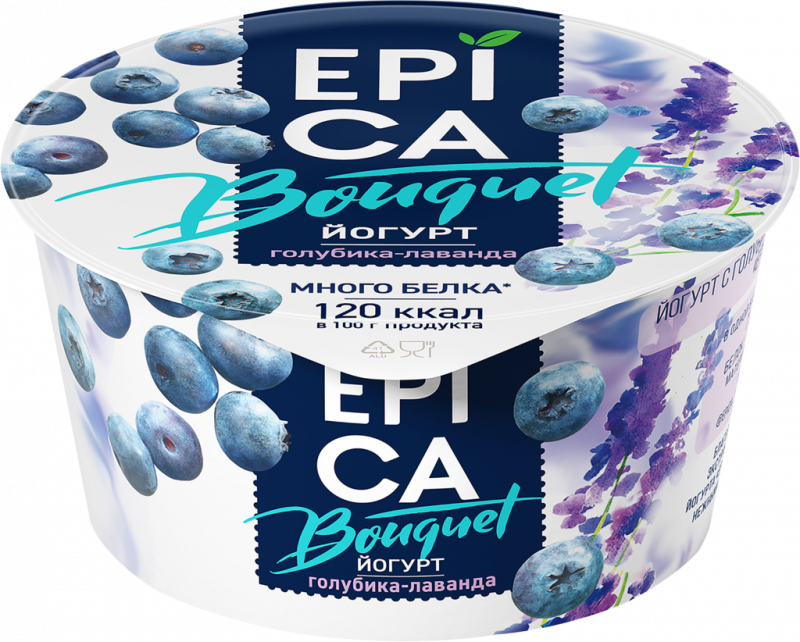 Йогурт EPICA BOUQUET Голубика и экстракт лаванды 4,8%, без змж, 130г Йогурт EPICA BOUQUET Голубика и экстракт лаванды 4,8%, без змж, 130г