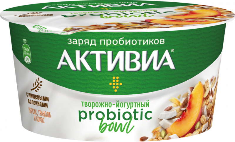 Биопродукт кисломолочный творожный АКТИВИА Probiotic Boul Персик, гранола, кокос 3,5%, без змж, 135г Биопродукт кисломолочный творожный АКТИВИА Probiotic Boul Персик, гранола, кокос 3,5%, без змж, 135г
