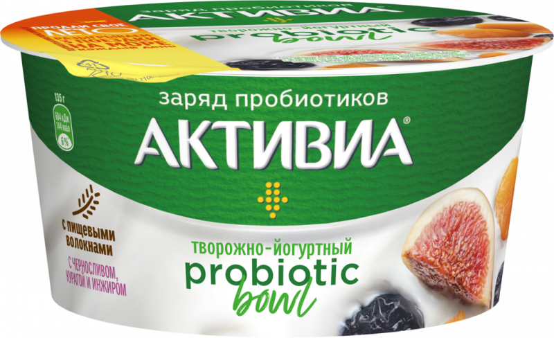 Биопродукт творожно-йогуртный АКТИВИА Чернослив, курага, инжир, изюм 3,5%, без змж, 135г Биопродукт творожно-йогуртный АКТИВИА Чернослив, курага, инжир, изюм 3,5%, без змж, 135г