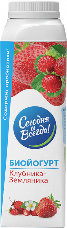 Биойогурт СЕГОДНЯ И ВСЕГДА с клубникой и земляникой 2,6%, без змж, 310г Биойогурт СЕГОДНЯ И ВСЕГДА с клубникой и земляникой 2,6%, без змж, 310г