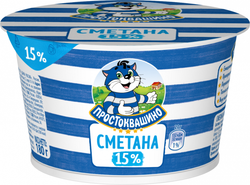 Сметана ПРОСТОКВАШИНО 15%, без змж, 180г Сметана ПРОСТОКВАШИНО 15%, без змж, 180г
