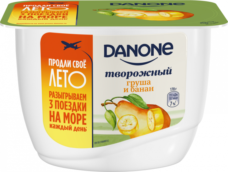 Продукт творожный DANONE Груша, банан 3,6%, без змж, 170г Продукт творожный DANONE Груша, банан 3,6%, без змж, 170г