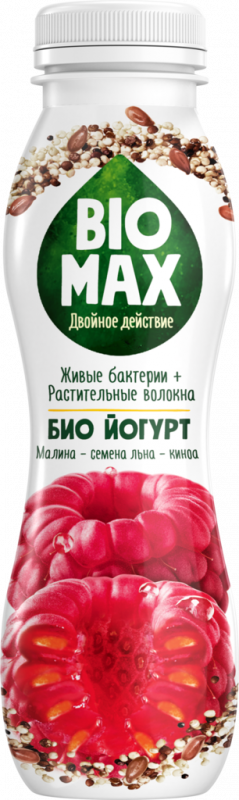 Биойогурт BIO MAX Малина, семена льна, киноа 1,6%, без змж, 270г Биойогурт BIO MAX Малина, семена льна, киноа 1,6%, без змж, 270г