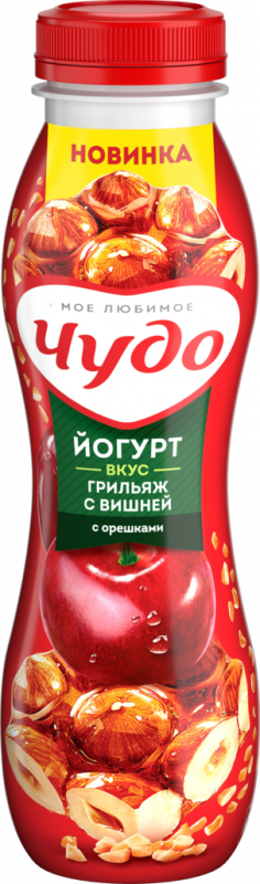 Йогурт питьевой ЧУДО Грильяж с вишней 2,6%, без змж, 270г Йогурт питьевой ЧУДО Грильяж с вишней 2,6%, без змж, 270г