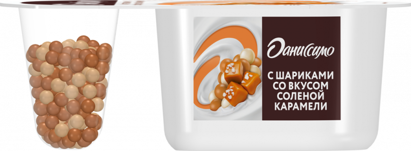 Йогурт ДАНИССИМО Фантазия с хрустящими шариками со вкусом соленой карамели 6,9%, без змж, 105г