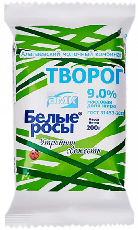 Творог БЕЛЫЕ РОСЫ 9%, без змж, 200г Творог БЕЛЫЕ РОСЫ 9%, без змж, 200г