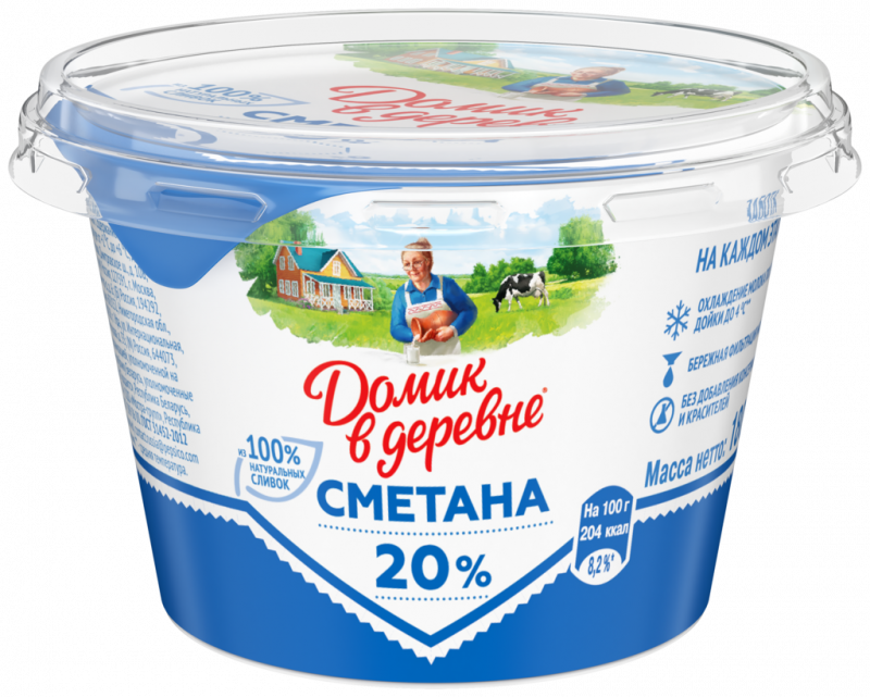Сметана ДОМИК В ДЕРЕВНЕ 20%, без змж, 180г Сметана ДОМИК В ДЕРЕВНЕ 20%, без змж, 180г