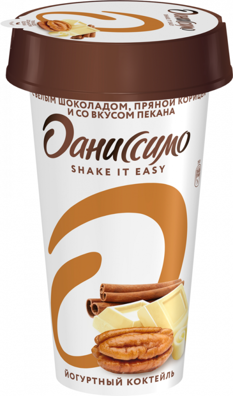 Коктейль йогуртный ДАНИССИМО Shake It Easy с белым шоколадом, пряной корицей и пеканом 2,8%, без змж, 190г Коктейль йогуртный ДАНИССИМО Shake It Easy с белым шоколадом, пряной корицей и пеканом 2,8%, без змж, 190г