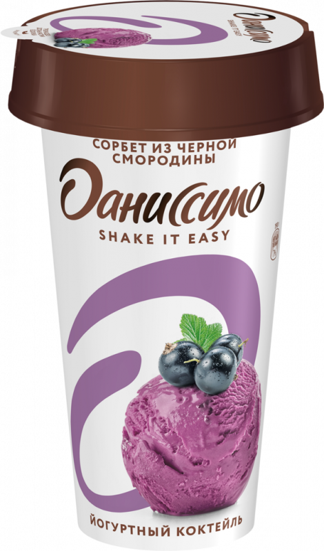 Коктейль йогуртный ДАНИССИМО со вкусом сорбета из черной сочной смородины 2,7%, без змж, 190г Коктейль йогуртный ДАНИССИМО со вкусом сорбета из черной сочной смородины 2,7%, без змж, 190г