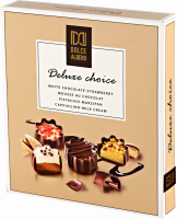 Набор конфет DOLCE ALBERO из темного, белого шоколада со вкусом клубники, шоколадного мусса, марципана и фисташки, капучино., 160г