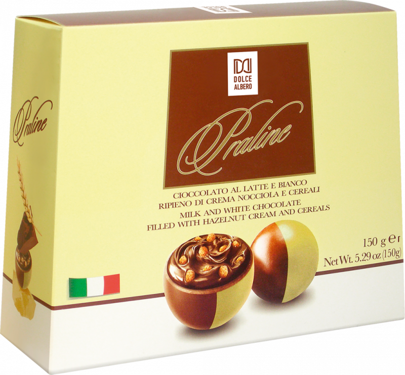 Конфеты DOLCE ALBERO из молочного и белого шоколада с мягкой ореховой начинкой, 150г Конфеты DOLCE ALBERO из молочного и белого шоколада с мягкой ореховой начинкой, 150г