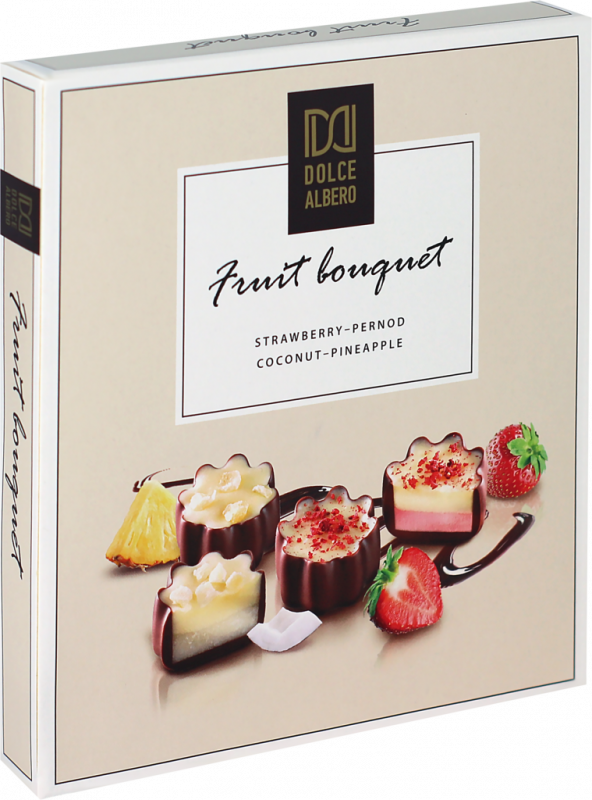 Набор конфет DOLCE ALBERO из темного шоколада со вкусом клубники, анисового ликера, кокоса, ананаса, 160г