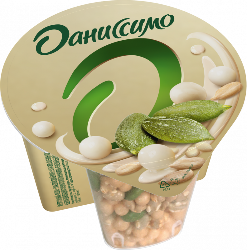 Йогурт ДАНИССИМО Deluxe Семечки в белой шоколадной глазури со вкусом карамели 2,9%, без змж, 135г