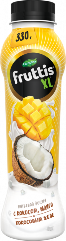 Йогурт питьевой FRUTTIS XL с кокосом, манго и кокосовым желе 2%, без змж, 330г