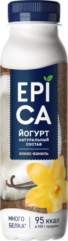Йогурт питьевой EPICA с кокосом и ванилью 3,6%, без змж, 260г Йогурт питьевой EPICA с кокосом и ванилью 3,6%, без змж, 260г