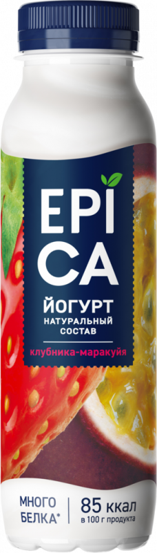 Йогурт питьевой EPICA с клубникой и маракуйей 2,5%, без змж, 260г Йогурт питьевой EPICA с клубникой и маракуйей 2,5%, без змж, 260г