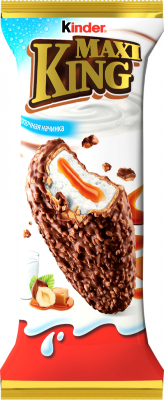 Вафля KINDER Maxi King с молочно-карамельной начинкой в молочном шоколаде с дроблеными лесными орехами, 35г Вафля KINDER Maxi King с молочно-карамельной начинкой в молочном шоколаде с дроблеными лесными орехами, 35г