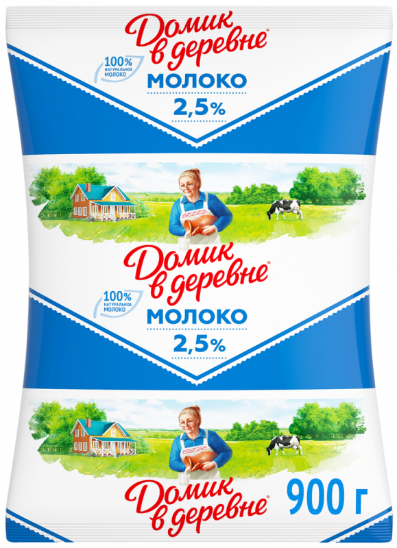 Молоко ультрапастеризованное ДОМИК В ДЕРЕВНЕ 2,5%, без змж, 900г