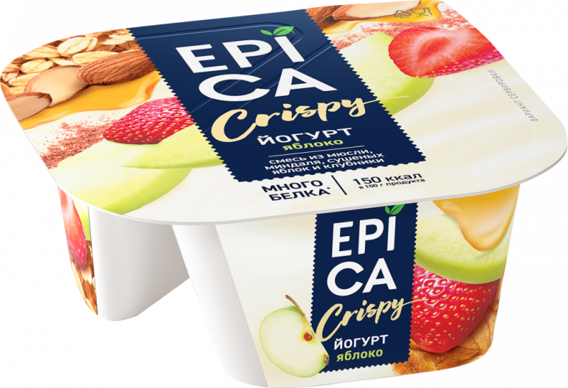 Йогурт EPICA Crispy Мюсли, миндаль, сушеные яблоки и клубника 5,7%, без змж, 138г Йогурт EPICA Crispy Мюсли, миндаль, сушеные яблоки и клубника 5,7%, без змж, 138г
