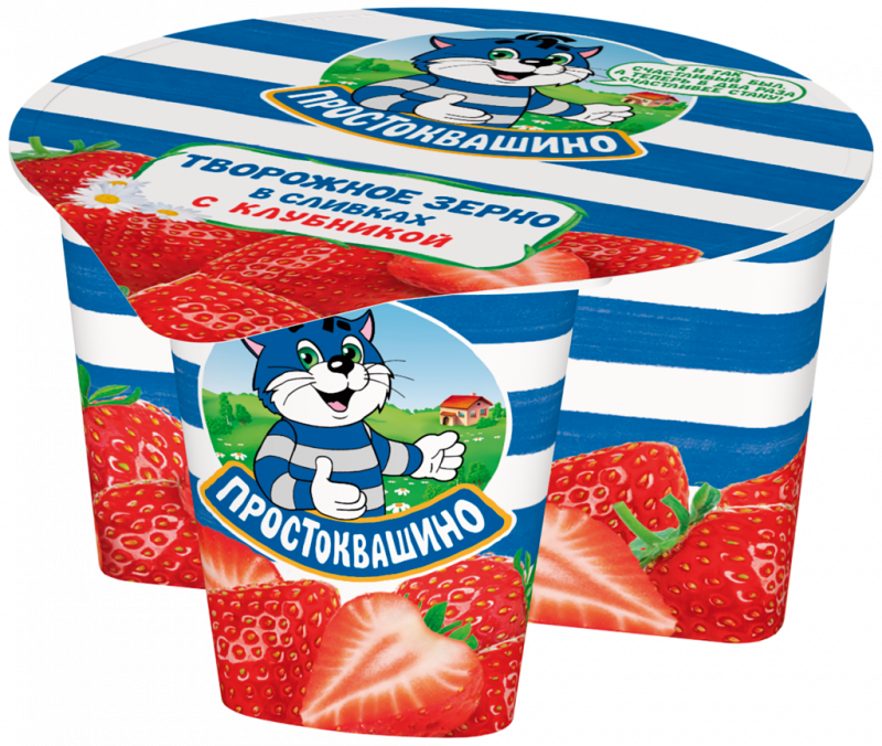 Продукт творожный зерненый ПРОСТОКВАШИНО Клубника 7%, без змж, 150г