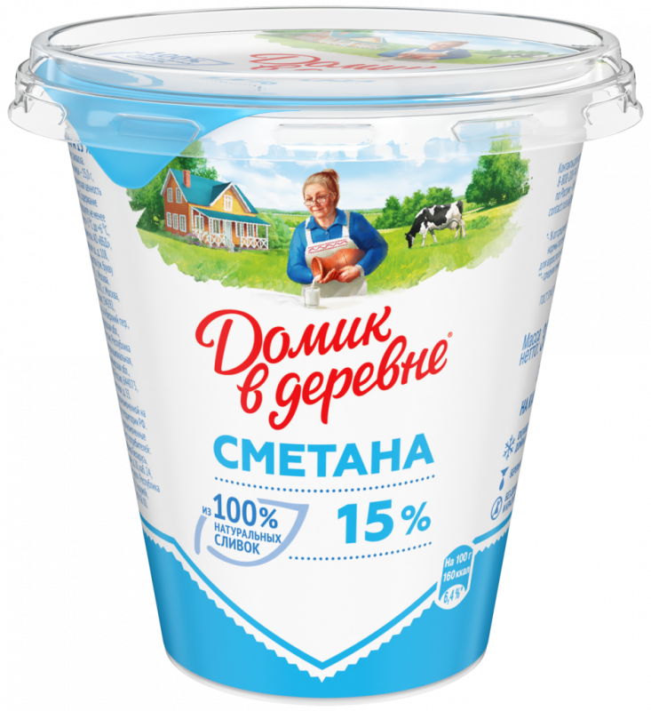 Сметана ДОМИК В ДЕРЕВНЕ 15%, без змж, 300г Сметана ДОМИК В ДЕРЕВНЕ 15%, без змж, 300г
