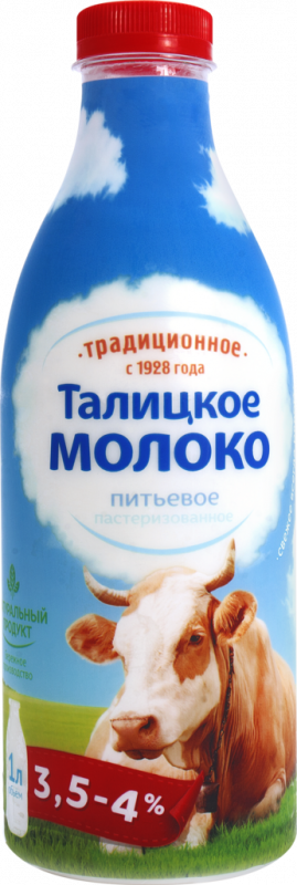 Молоко пастеризованное ТАЛИЦКОЕ Традиционное 3,5–4%, без змж, 1000мл Молоко пастеризованное ТАЛИЦКОЕ Традиционное 3,5–4%, без змж, 1000мл