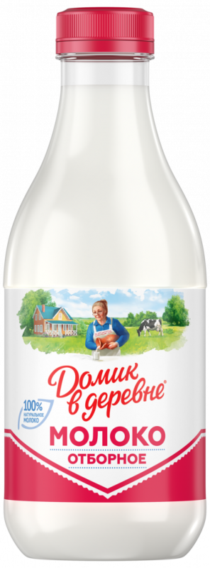 Молоко пастеризованное ДОМИК В ДЕРЕВНЕ Деревенское отборное цельное 3,5–4,5%, без змж, 930мл