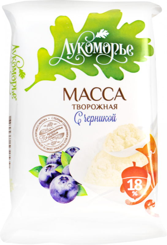 Масса творожная ЛУКОМОРЬЕ с черникой 18%, без змж, 180г Масса творожная ЛУКОМОРЬЕ с черникой 18%, без змж, 180г
