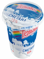 Сметана ПЕРВЫЙ ВКУС 15%, без змж, 500г