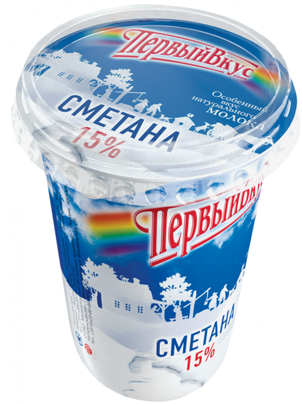 Сметана ПЕРВЫЙ ВКУС 15%, без змж, 500г Сметана ПЕРВЫЙ ВКУС 15%, без змж, 500г