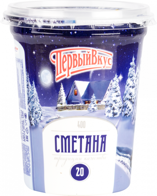 Сметана ПЕРВЫЙ ВКУС 20%, без змж, 400г Сметана ПЕРВЫЙ ВКУС 20%, без змж, 400г