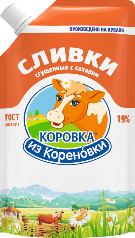 Сливки сгущенные КОРОВКА ИЗ КОРЕНОВКИ с сахаром 19%, без змж, 270г Сливки сгущенные КОРОВКА ИЗ КОРЕНОВКИ с сахаром 19%, без змж, 270г
