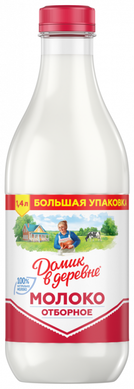 Молоко пастеризованное ДОМИК В ДЕРЕВНЕ Деревенское отборное 3,5–4,5%, без змж, 1400мл