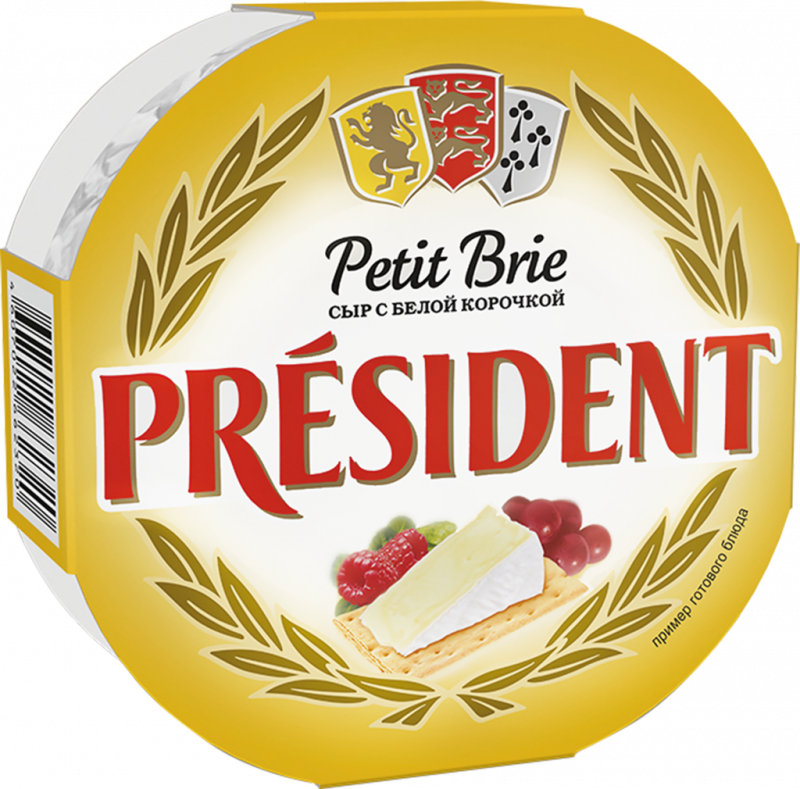 Сыр мягкий PRESIDENT Petit Brie с белой плесенью 60%, без змж, 125г Сыр мягкий PRESIDENT Petit Brie с белой плесенью 60%, без змж, 125г