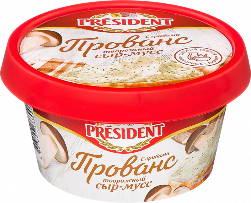 Сыр-мусс творожный PRESIDENT Прованс с грибами 60%, без змж, 120г Сыр-мусс творожный PRESIDENT Прованс с грибами 60%, без змж, 120г
