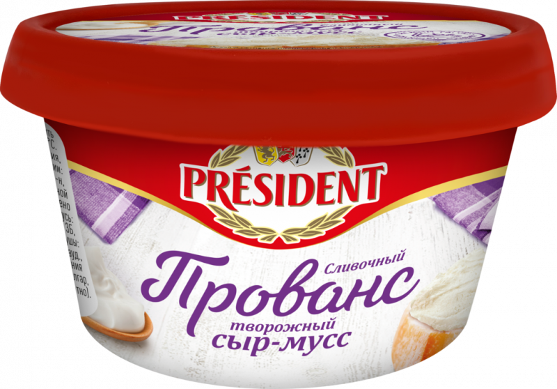 Сыр-мусс творожный PRESIDENT Прованс Сливочный 62%, без змж, 120г Сыр-мусс творожный PRESIDENT Прованс Сливочный 62%, без змж, 120г