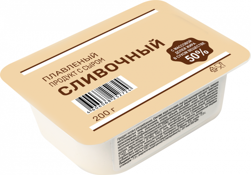 Продукт плавленый Сливочный с сыром 50%, с змж, 200г Продукт плавленый Сливочный с сыром 50%, с змж, 200г