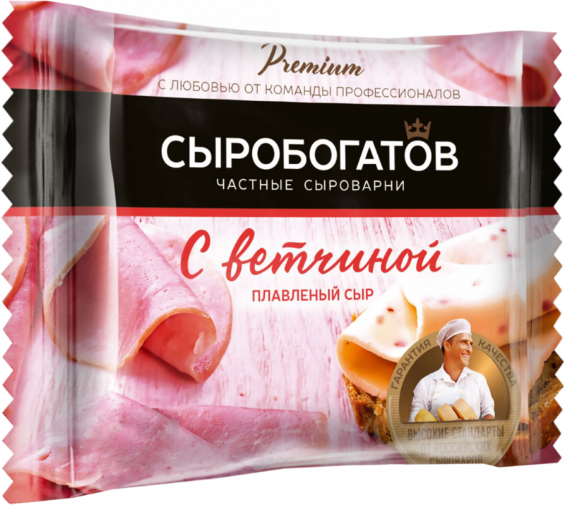 Сыр плавленый СЫРОБОГАТОВ с ветчиной 45%, без змж, 130г Сыр плавленый СЫРОБОГАТОВ с ветчиной 45%, без змж, 130г