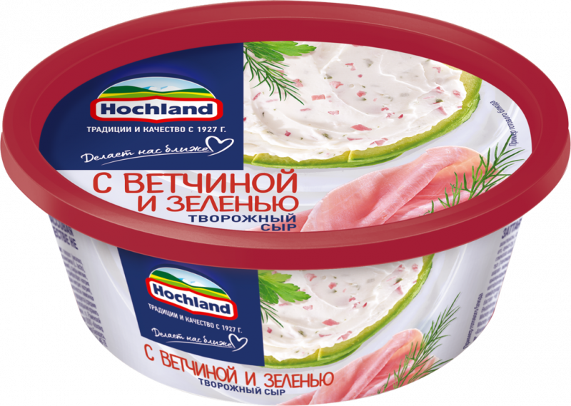 Сыр творожный HOCHLAND с ветчиной и зеленью 60%, без змж, 140г Сыр творожный HOCHLAND с ветчиной и зеленью 60%, без змж, 140г