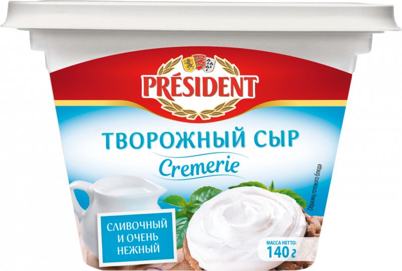 Сыр творожный PRESIDENT Cremerie Сливочный 56%, без змж, 140г Сыр творожный PRESIDENT Cremerie Сливочный 56%, без змж, 140г