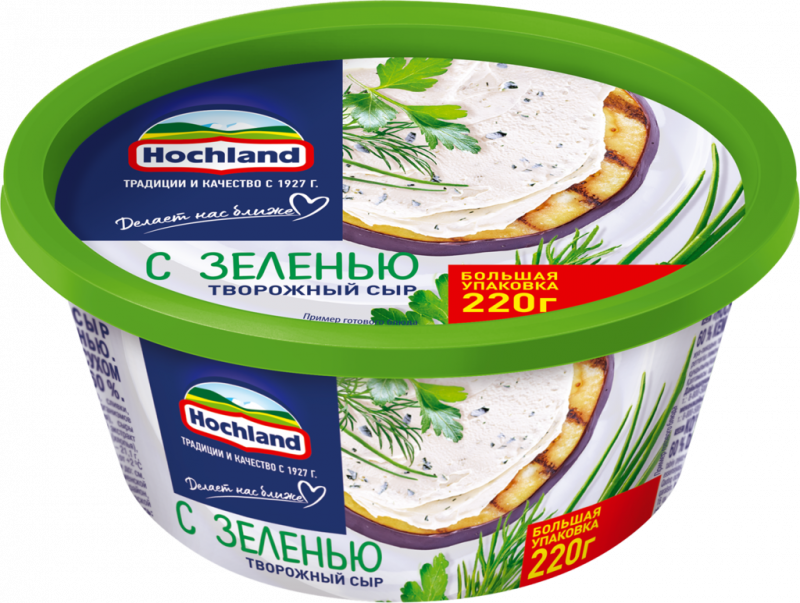 Сыр творожный HOCHLAND с зеленью 60%, без змж, 220г Сыр творожный HOCHLAND с зеленью 60%, без змж, 220г
