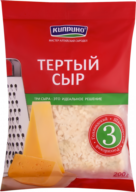 Сыр КИПРИНО 3 сыра тертый 45%, без змж, 200г Сыр КИПРИНО 3 сыра тертый 45%, без змж, 200г